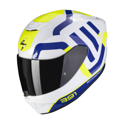 CASCO SCORPION EXO-391 AROK BLANCO AZUL AMARILLO