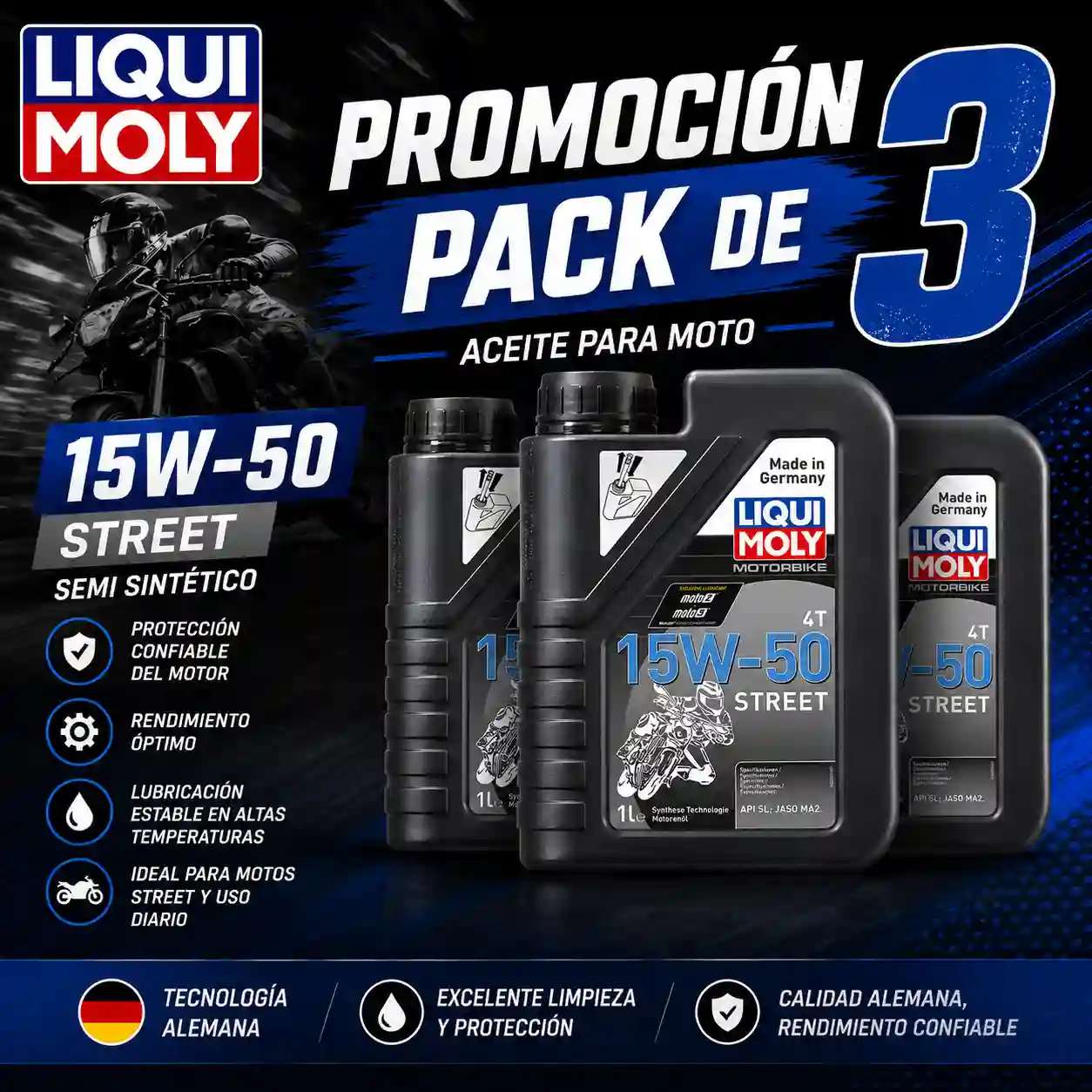 LIQUI MOLY 15W50 PACK X3 LIQUI MOLY 15W50 STREET - Imagen 1